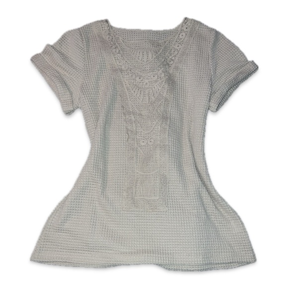 Cream Boho Waffle Knit Tee 🌾 - Picture 1 of 4